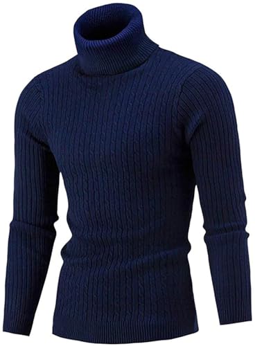 Belovecol Rollkragenpullover Herren Navy Blau Pullover Rollkragen Slim Fit Feinstrick Twisted Sweater XXL von Belovecol