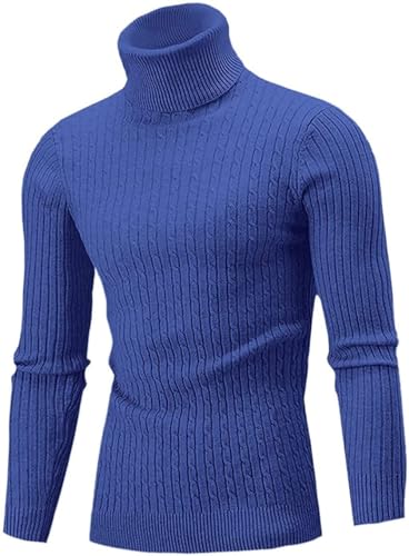 Belovecol Rollkragenpullover Herren Pullover Rollkragen Slim Fit Feinstrick Sweater Edelstein Blau L von Belovecol