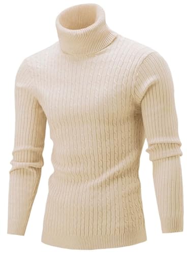 Belovecol Rollkragenpullover Herren Pullover Rollkragen Slim Fit Feinstrick Sweater Helle Aprikose L von Belovecol