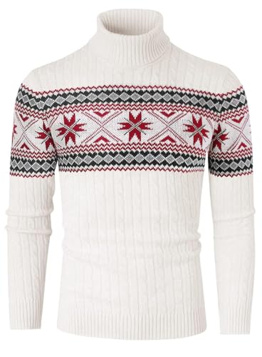 Belovecol Rollkragenpullover Herren Pullover Rollkragen Slim Fit Feinstrick Sweater Weiß Geometrisch L von Belovecol