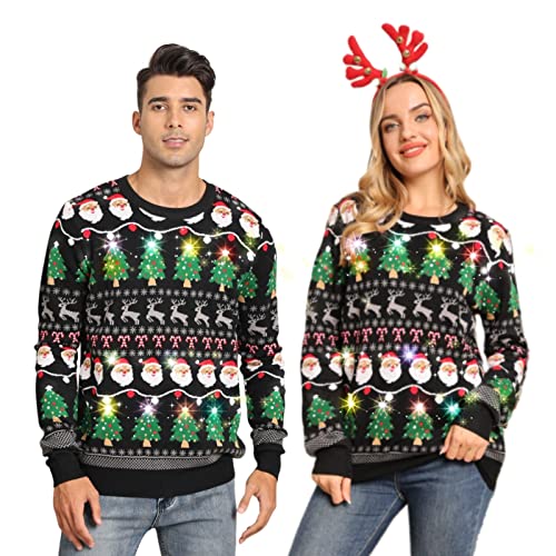 Belovecol Ugly Weihnachtspullover für Herren LED Licht Xmas Sweater Pullover Weihnachten Strickpullover Unisex Sweatshirt XL von Belovecol