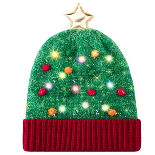Belovecol Weihnachten Mütze Hüte Unisex-LED leuchten Strickmütze Cap Top mit Stern Funny Xmas Warm für den Winter, Grün Belovecol Weihnachten Mütze Hüte Unisex-LED leuchten Strickmütze Cap Top mit Stern Funny Xmas Warm für den Winter, Grün von Belovecol