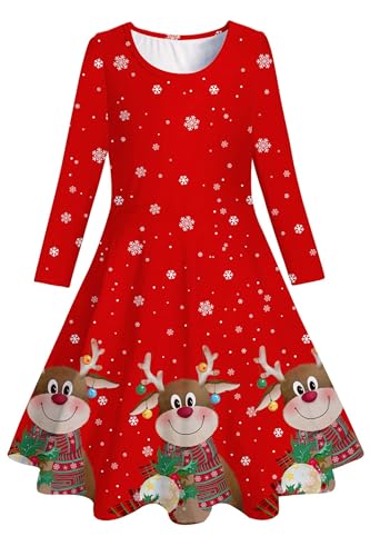 Belovecol Weihnachtskleid für Mädchen langärmliges Kleid lässiges Kleid Herbst Winter festliches Vintage-Party-Geburtstagskleid 6–7 Jahre,M von Belovecol