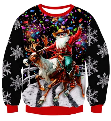 Belovecol Weihnachtspullover für Herren und Damen Weihnachtspullover lustig originell mit Elch-Weihnachtsmann-Motiv Pullover langärmelig Rentier-Sweatshirt M von Belovecol