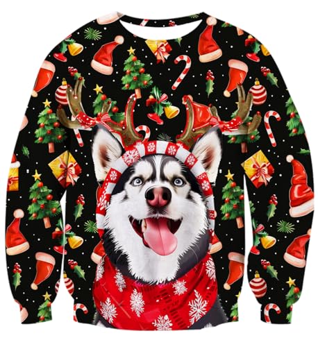 Belovecol Weihnachtssweatshirts für Herren und Damen Husky Weihnachtspullover Sweatshirt Weihnachtspullover Casual Pullover Top 3D bedruckter Weihnachtspullover XXL von Belovecol