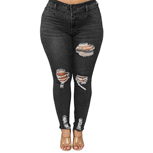 Jeans Hosen Damen Plus Size Jeans Schwarz und Blau Hohe Taille Ripped Jeans Mode Casual Skinny Denim Bleistift Hosen L-5XL, Schwarz , 5XL von Beloved Morrie