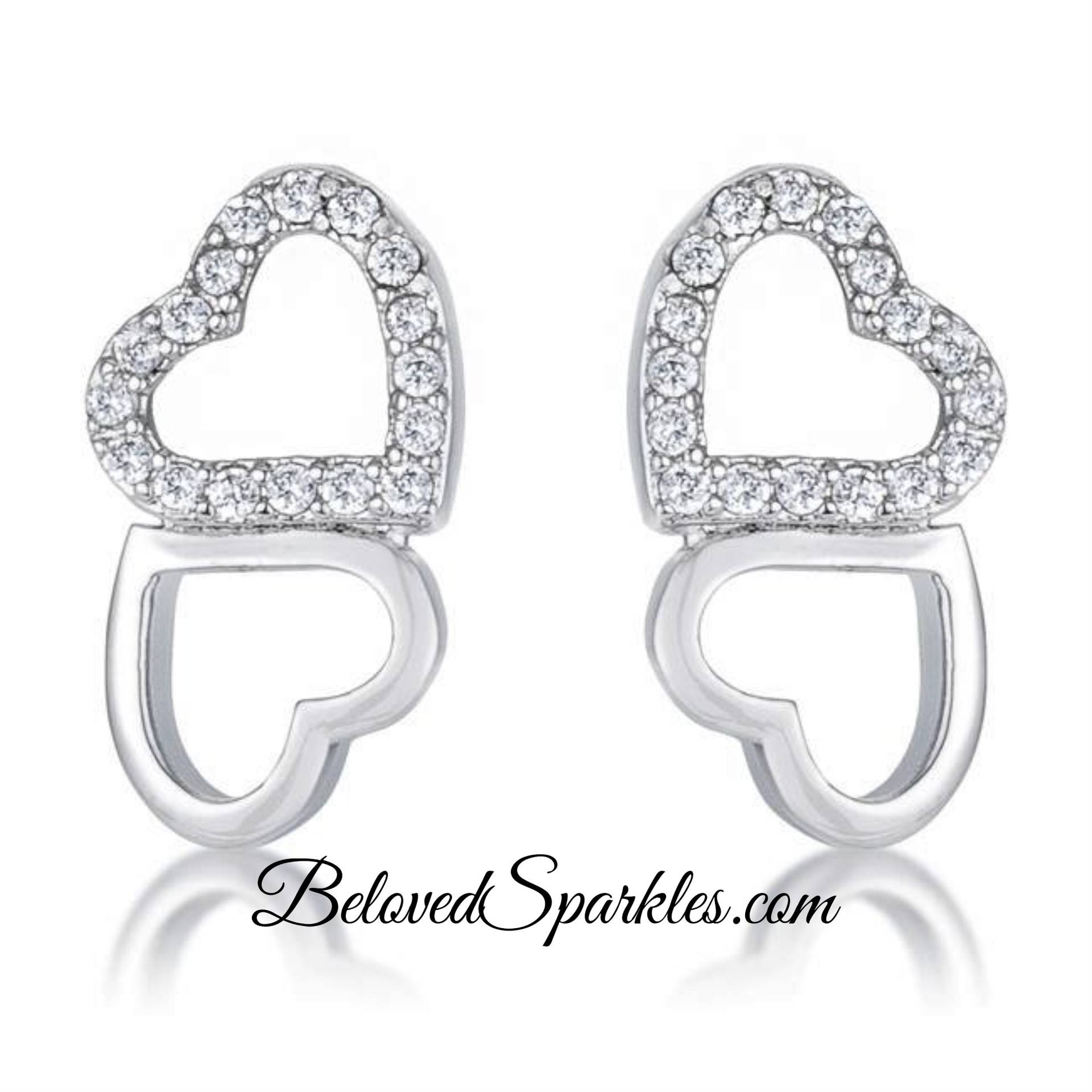 Blair Melded Herzen Cz Silber Ohrstecker Doppel Zirkonia Diamant Silberton Hochzeit Brautjungfern Mädchen Mode Ohrringe von BelovedSparkles