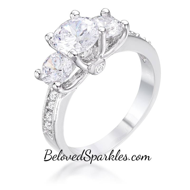 Elizabeth Three Stone 3Ct Cubic Zirconia Engagement Anniversary Ring-Tri-Stone Rounc Cut Cz Diamond Bridal Wedding Promise Ring von BelovedSparkles