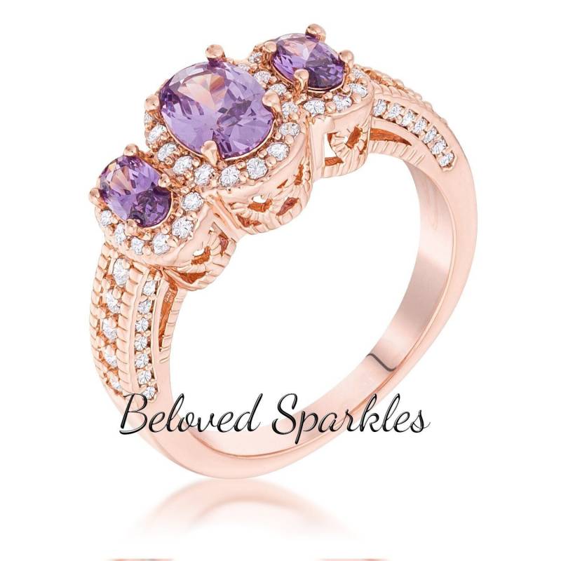 Elli 3-Stone Garnet Red Oval Halo 1.7Ct Cz Cocktail Ring-Ruby Round Cut Tri-Stone Trio Silvertone Wedding Anniversary Statement Ring von BelovedSparkles