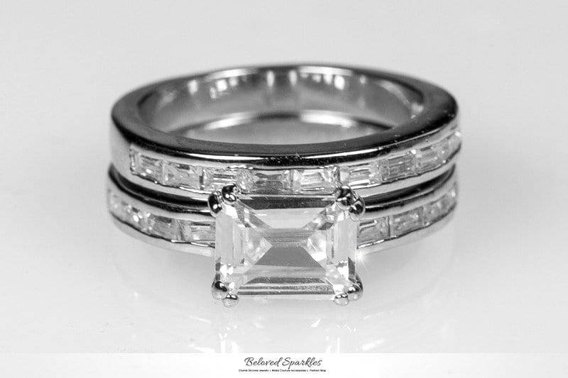 Hansa 8mm 1.8Ct Emerald Baguette Cubic Zirconia Engagement Wedding Ring Set-Emerald Cut Cz Bridal Promise Anniversary Set von BelovedSparkles