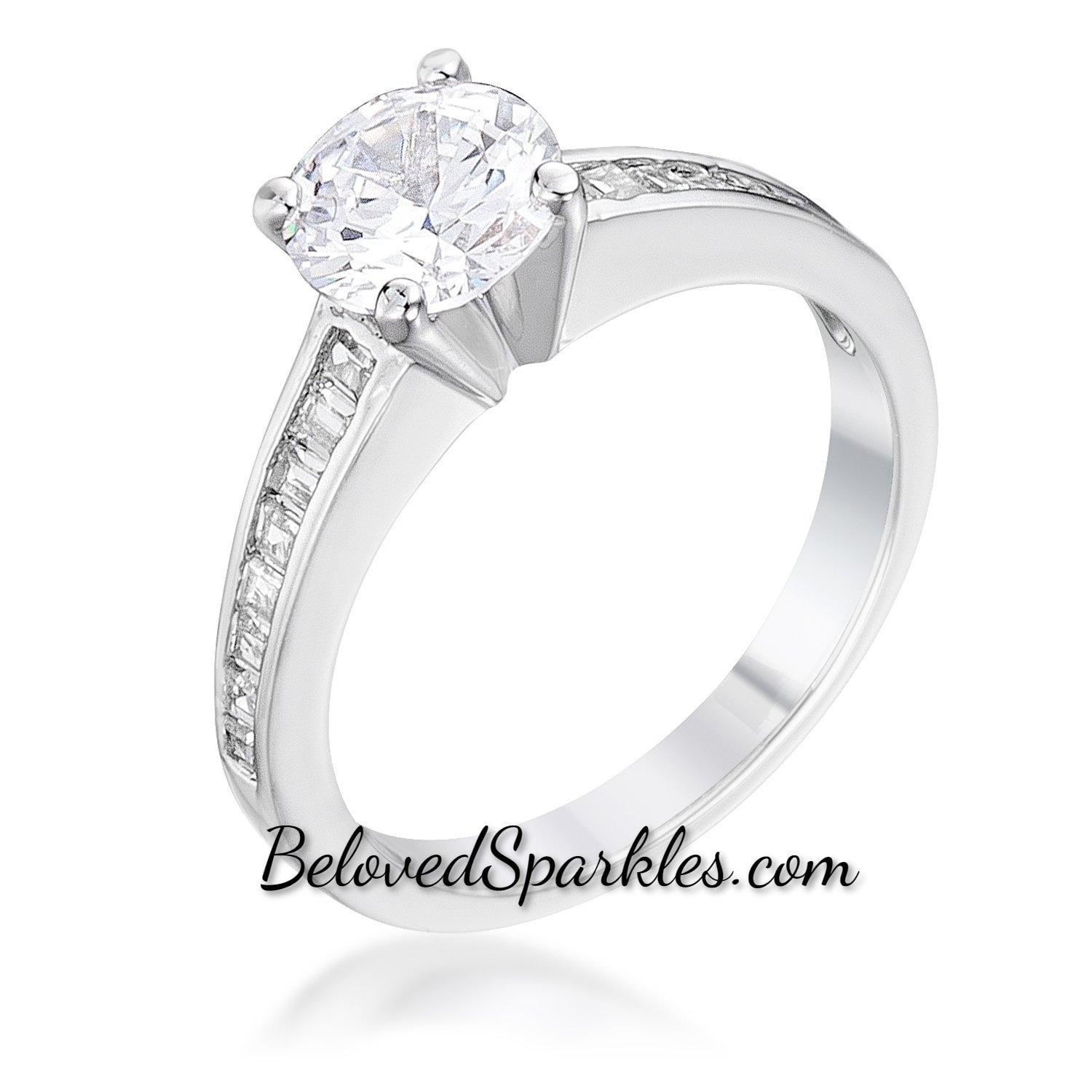 Neila 1Ct Round Cut Cz Solitaire Engagement 2.5Ct Ring-Round Shape Emerald Baguette Cubic Zirconia Stimulate Diamond Silvertone Ring von BelovedSparkles