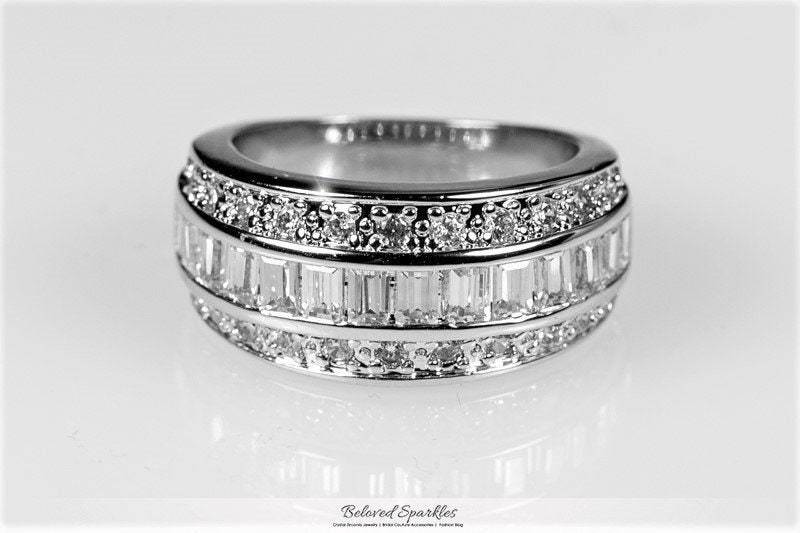 Noni 3 Rows Channel Set Round & Emerald 5 Carat Cubic Zirconia Ring-Cz Baguette Silver Cocktail Statement Anniversary Band Ring von BelovedSparkles