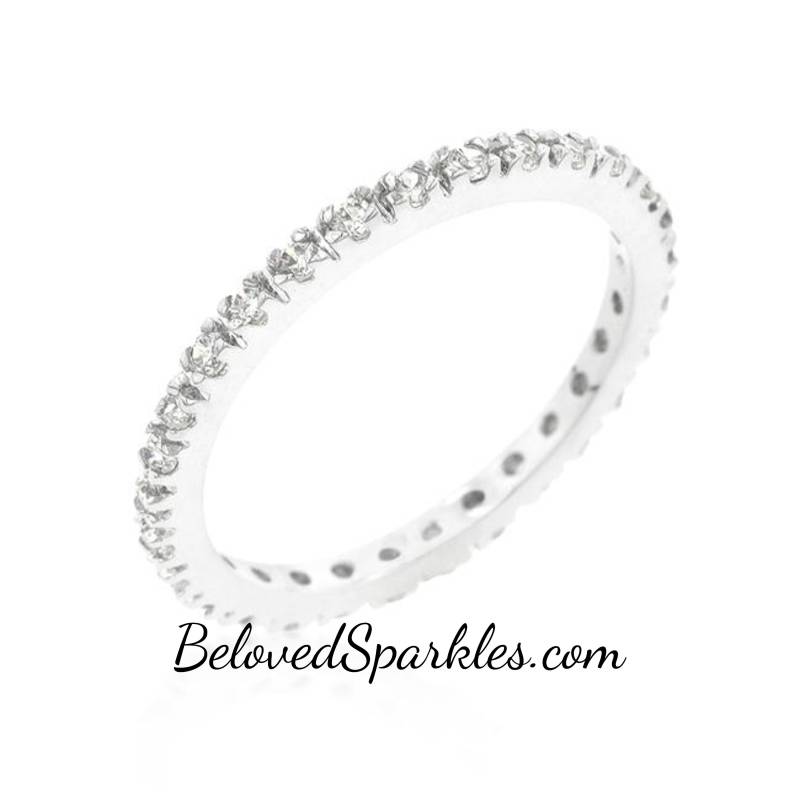 Renetta 1Ct Round Cubic Zirconia Silver Eternity Stackable Ring-Cz Diamond Minimalist Wedding Bridal Promise Fashion Band Ring-Bser108340R01 von BelovedSparkles