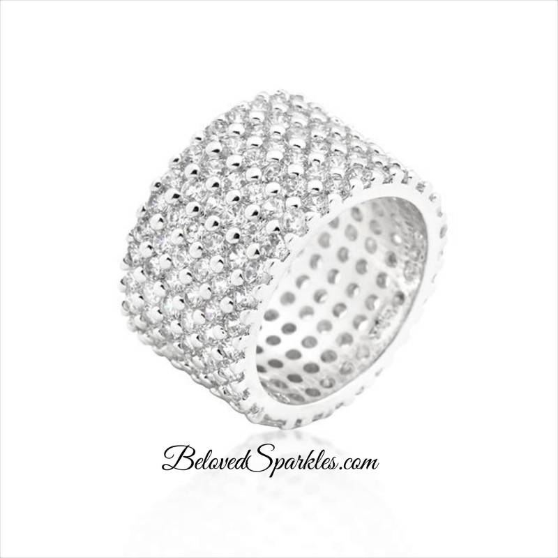 Tina Wide Paved 22Ct Cubic Zirconia Cluster Silvertone Eternity Band Ring-Cluster Cz Diamond Cocktail Fashion Wedding Ring von BelovedSparkles