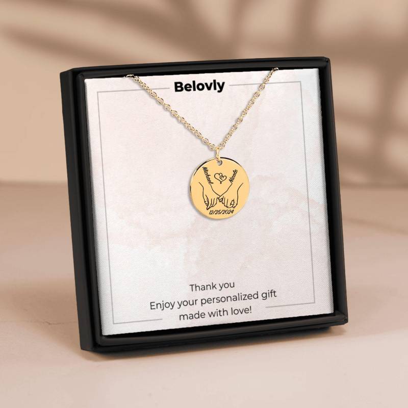Personalized First Christmas Together Necklace Couple Gift With Names & Date Engraved Hands Pendant Romantic Holiday Keepsake Jewelry von BelovlyDesigns