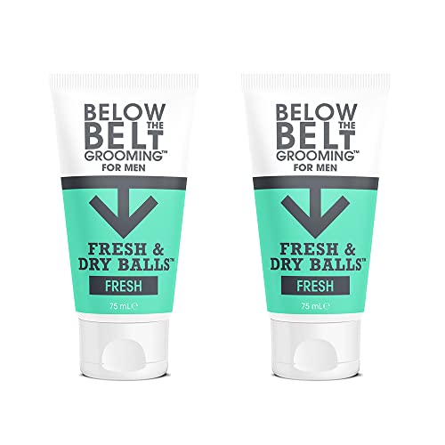 Below The Belt Grooming Fresh & Dry Ball Intimate Deodorant und Anti-Chafing-Creme für Männer, schützt vor Schweiß, Geruch und Reibung, frischer Duft, 2 x 75 ml. von Below The Belt Grooming