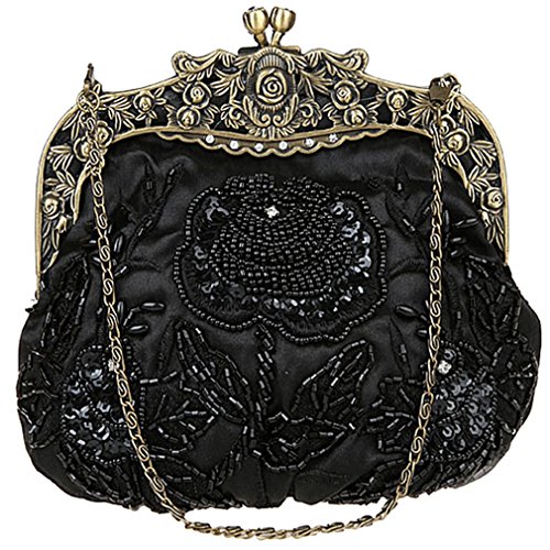 Belsen Damen Vintage Perlen Pailletten Blume Abendhandtaschen, schwarz, Einheitsgröße von Belsen