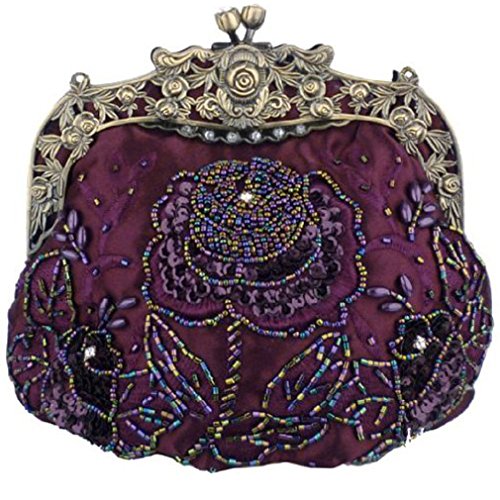 Belsen Damen Vintage Perlen Pailletten Blume Abendhandtaschen, violett, Small von Belsen