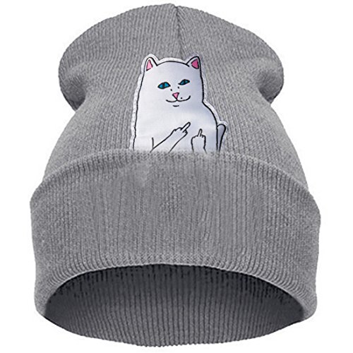 Belsen Damen aufrecht Mittelfinger Katze Hiphop Beanie Strick Mütze Skull Cap (grau) von Belsen