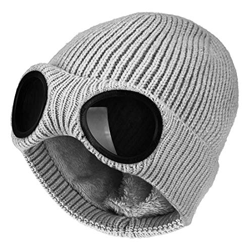 Belsen Unisex Goggle Strickmütze Winddicht Warm Winter Skull Cap, Grau, Einheitsgröße von Belsen