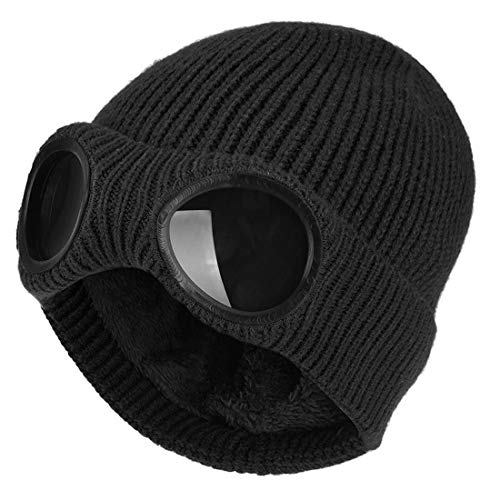 Belsen Unisex Goggle Strickmütze Winddicht Warm Winter Skull Cap, Schwarz, Einheitsgröße von Belsen