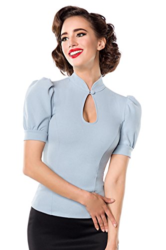 Belsira Jersey Bluse mit mit Puff?rmeln und Stehkragen (M, Hellblau) von Belsira