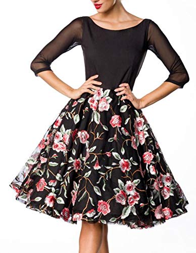 Belsira Premium Besticktes Vintage-Swingkleid Kurzes Kleid schwarz/rosa XL von Belsira