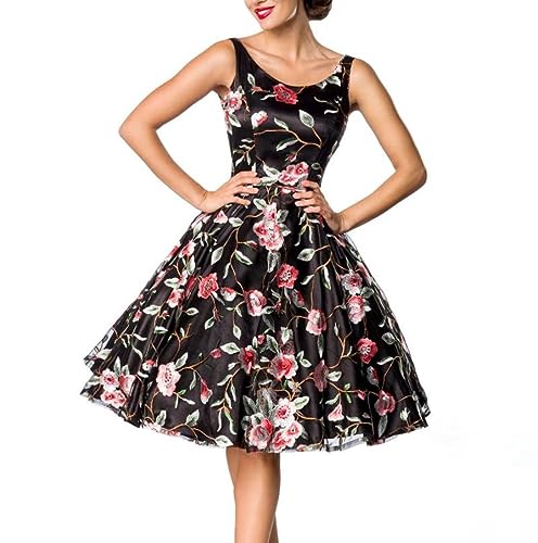 Belsira Retro Flower Dress Dark Mittellanges Kleid schwarz L von Belsira