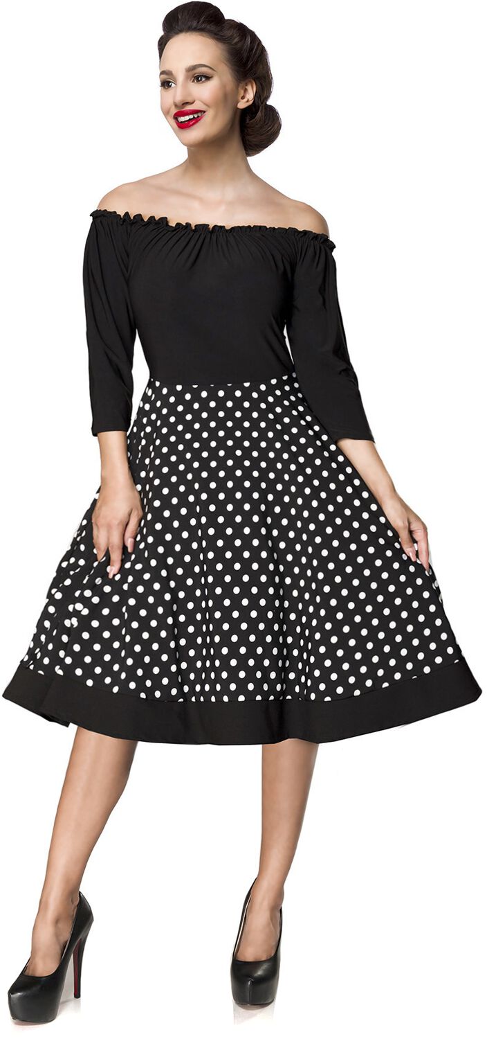 Belsira - Rockabilly Kleid knielang - Carmen-Swingkleid - S bis 4XL - für Damen - Größe S - schwarz/weiß von Belsira