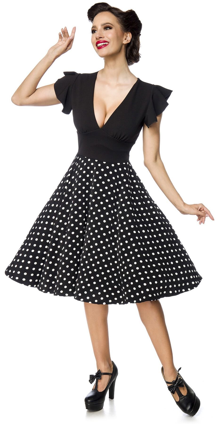 Belsira - Rockabilly Kleid knielang - Elegantes Retrokleid - S bis 4XL - für Damen - Größe L - schwarz/weiß von Belsira