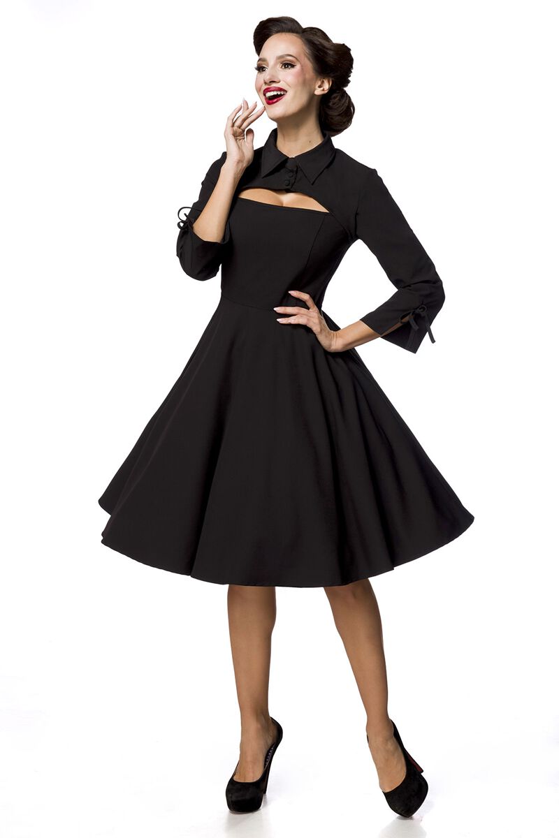 Belsira - Rockabilly Kleid knielang - Retrokleid - XS bis L - für Damen - Größe XS - schwarz von Belsira