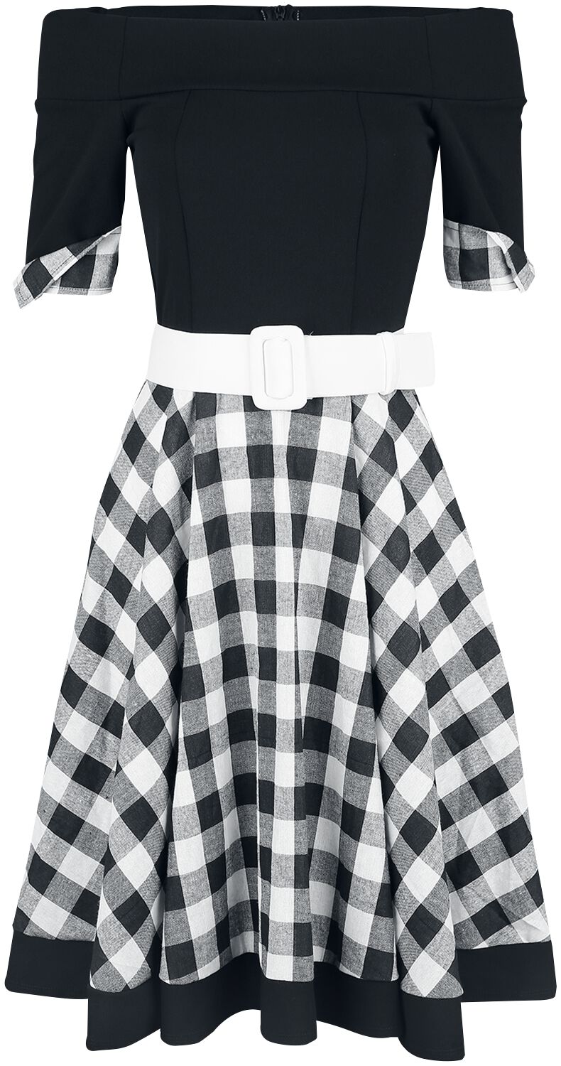 Belsira - Rockabilly Kleid knielang - Schulterfreies Swing-Kleid - S bis 3XL - für Damen - Größe M - schwarz/weiß von Belsira