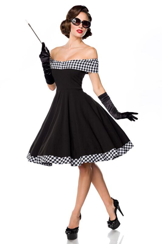 Belsira - Rockabilly Kleid knielang - Schulterfreies Swing-Kleid - XS bis 3XL - für Damen - Größe XXL - schwarz Belsira - Rockabilly Kleid knielang - Schulterfreies Swing-Kleid - XS bis 3XL - für Damen - Größe XXL - schwarz von Belsira