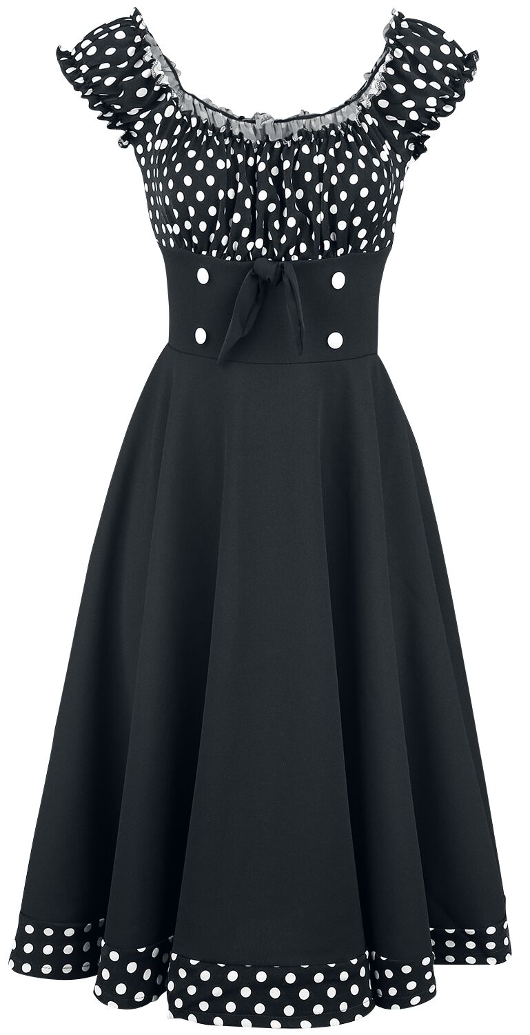 Belsira - Rockabilly Kleid knielang - Schulterfreies Swing-Kleid - XS bis XXL - für Damen - Größe S - schwarz/weiß von Belsira