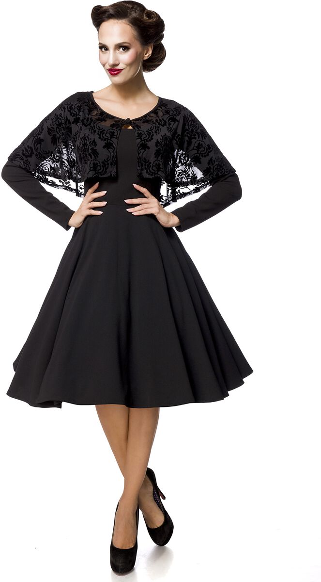 Belsira - Rockabilly Kleid knielang - Retrokleid mit Cape - XS bis XL - für Damen - Größe XS - schwarz von Belsira