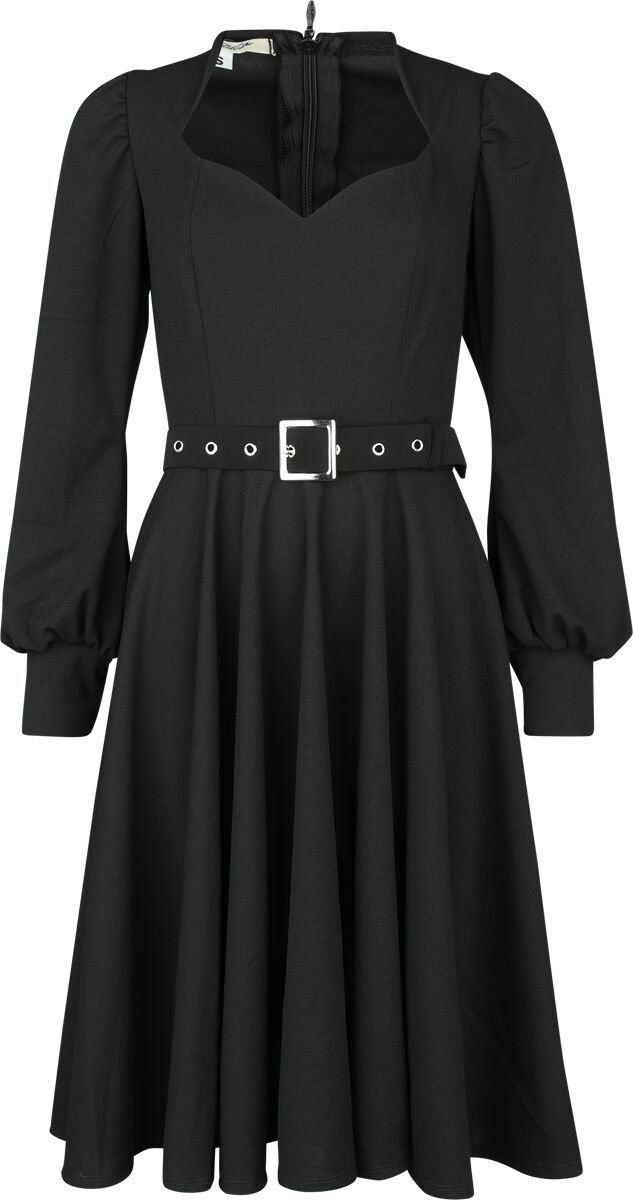 Belsira - Rockabilly Kleid knielang - Dress with Longsleeves - XS bis XXL - für Damen - Größe L - schwarz von Belsira
