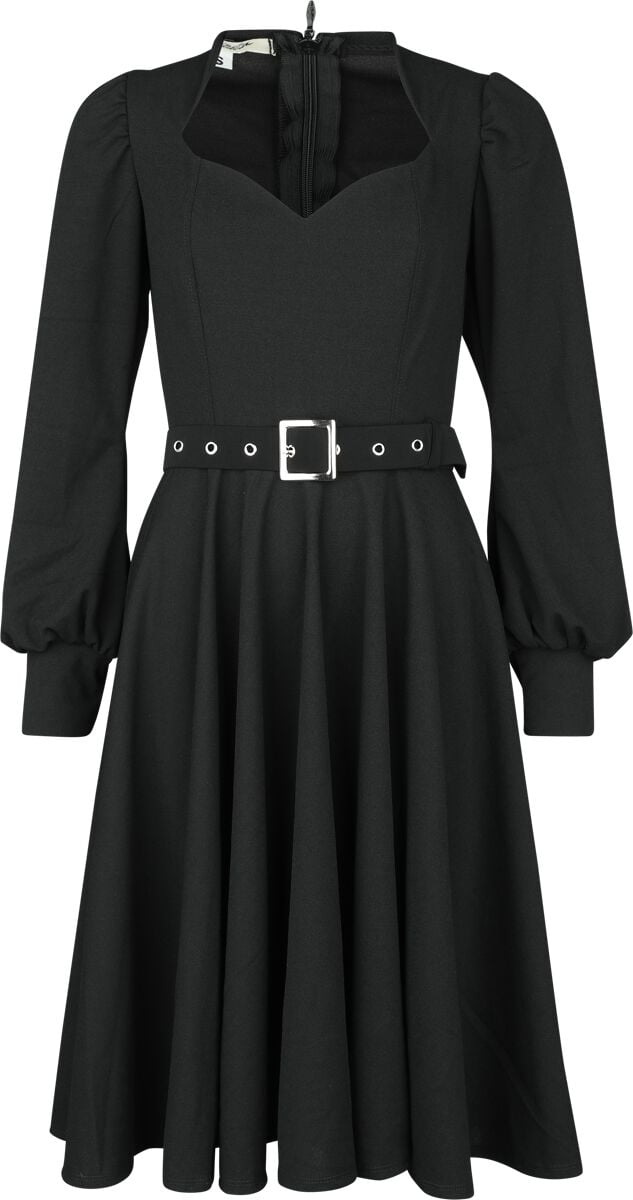 Belsira - Rockabilly Kleid knielang - Dress with Longsleeves - XS bis XXL - für Damen - Größe S - schwarz von Belsira