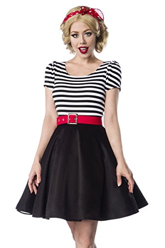 Belsira Sexy Kleid Rockabilly 50er Retro Rundhals Retrokleid 1950s Puff?rmel Jersey G?rtel Schwarz Wei? Rot Gestreift Streifen, Farbe:Schwarz/Wei?;Gr??e:S von Belsira