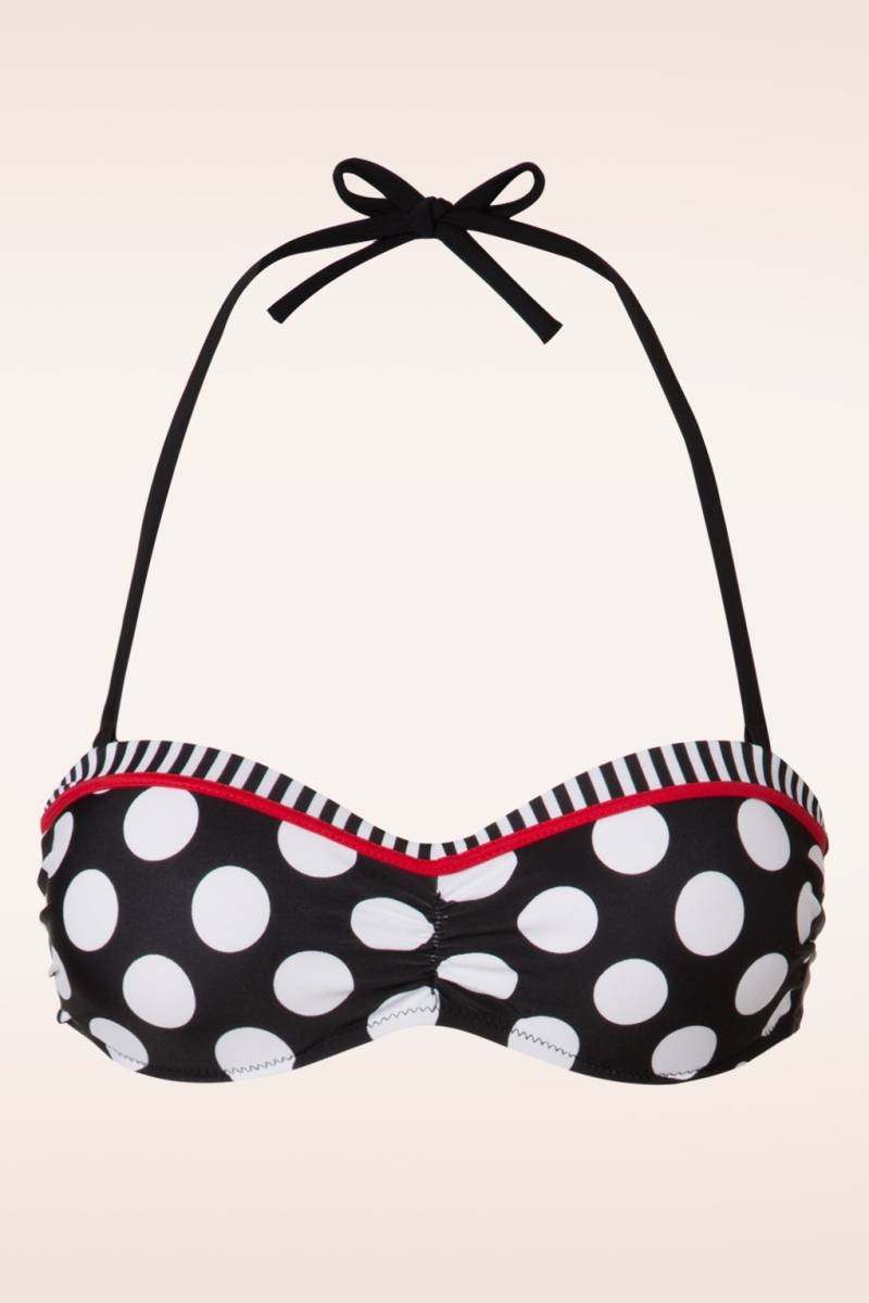 Debra Polkadot Stripes Neckholder-Bikinioberteil in Schwarz und Weiß von Belsira