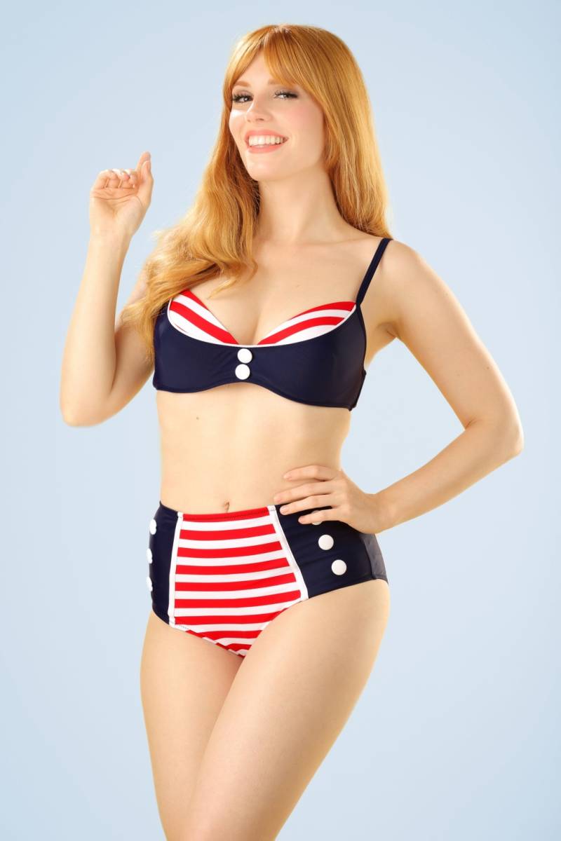 Joelle Stripes Bikinioberteil in Navy und Rot von Belsira