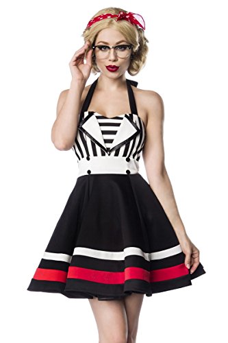 Sexy Kleid Rockabilly 50er Schwarz Rot Weiß Retro Retrokleid Neckholder Wimpelkragen Rock Gestreift Knopfleiste, Farbe:Schwarz/Weiß;Größe:L von Belsira