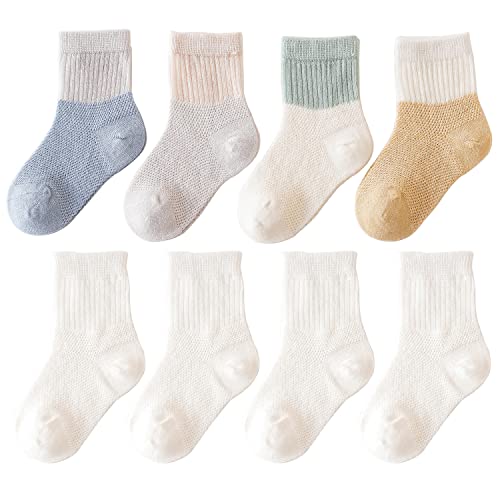 Belsmi 8-Pack Baby Boy Mädchen Knie High Strumpf Dünne Sommer Mesh Griffe Neugeborene Kleinkind Baumwolle Tube Socken (as3, age, 0_month, 6_months, Dünn Mehr A) von Belsmi