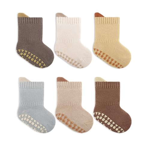 Belsmi Baby Mädchen Jungen Socken Anti Rutsch Dicke Winter Warm Lang kniehohe Strumpf Röhrensocken Manschette Baumwolle 6er Pack (DE/NL/SE/PL, Alter, 0 Monate, 6 Monate, Stil X) von Belsmi