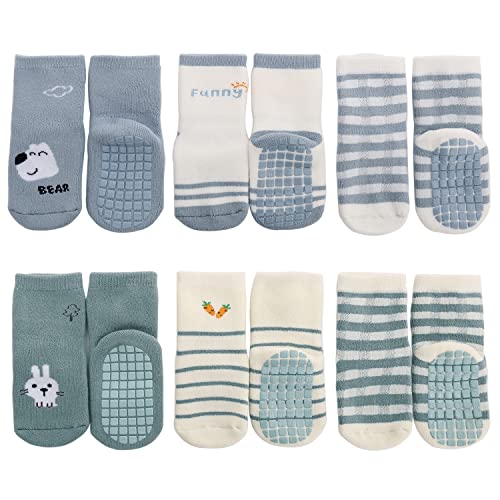 Belsmi Baby Mädchen Jungen Socken Anti Rutsch Dicke Winter Warm Lang kniehohe Strumpf Röhrensocken Manschette Baumwolle 6er Pack (as3, age, 0_month, 6_months, Stil F, 0-6 Monate (XS)) von Belsmi