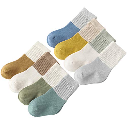 Belsmi Baby Mädchen Jungen Socken Dicke Winter Warm Lang kniehohe Strumpf Röhrensocken Manschette Baumwolle 8er Pack (Stil A, 0-6 Monate (XS)) von Belsmi