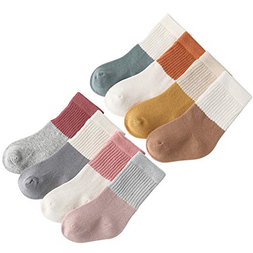 Belsmi Baby Mädchen Jungen Socken Dicke Winter Warm Lang kniehohe Strumpf Röhrensocken Manschette Baumwolle 8er Pack (Stil B, 1-3 Jahre (M)) von Belsmi