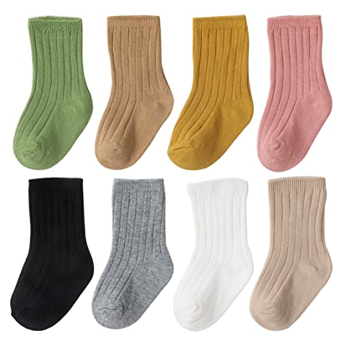 Belsmi Baby Mädchen Jungen Socken Dicke Winter Warm Lang kniehohe Strumpf Röhrensocken Manschette Baumwolle 8er Pack (as3, age, 6_months, 12_months, Stil C, 6-12 Monate (S)) von Belsmi