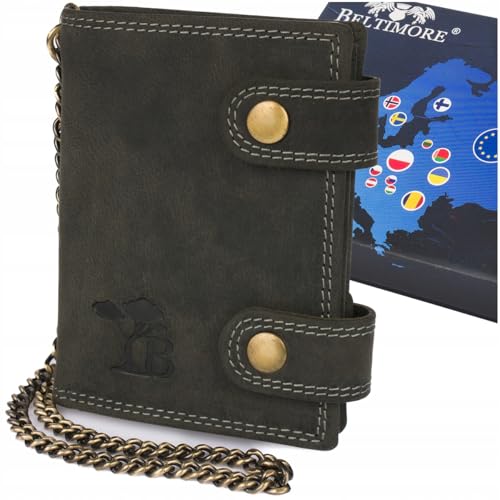 Beltimore Große Herren-Geldbörse aus Leder mit Kette aus hochwertigem Nubukleder mit RFID-Schutz von BELTIMORE