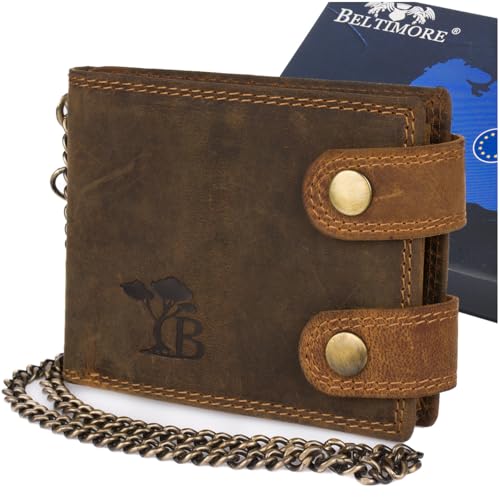 Beltimore Große Herren-Geldbörse aus Leder mit Kette aus hochwertigem Nubukleder mit RFID-Schutz von Beltimore