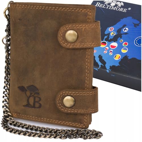 Beltimore Herren-Geldbörse aus Leder mit Kette aus hochwertigem Nubukleder mit RFID-Schutz von BELTIMORE